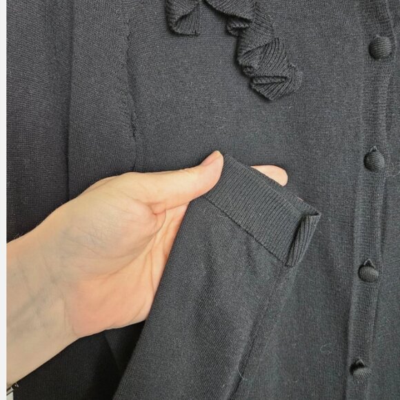 Talbots Women's Black Silk Blend Ruffle Cardigan Sweater Size MP EUC - Picture 6 of 10